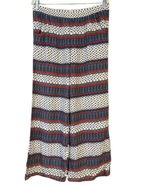 American Eagle Boho Wide Leg Pants M Red Blue White Print Flowy